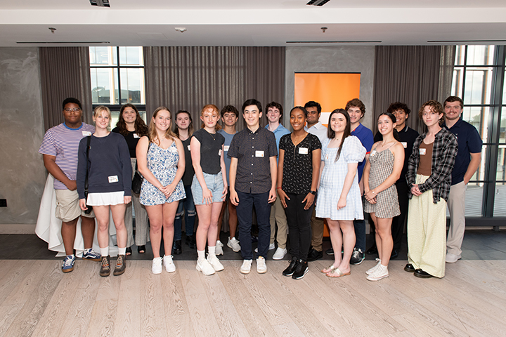 Students gather for a photo at the reception.